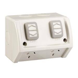 Clipsal WSC227/2/15RG 3 Pin General Purpose Weatherproof Outlet Socket Switch, 250V, 15A, Resistant Grey