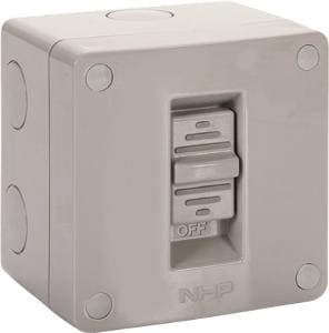 NHP NLSW116S Weatherproof Surface Switch 1 Gang 1 pole 2 way 16A 250V AC IP66 - Small