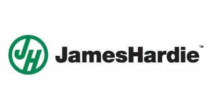 James Hardie logo featuring a green circular JH monogram and bold black 'JamesHardie' text.