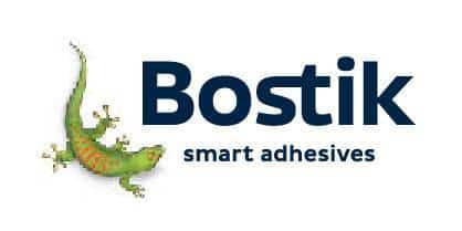 Bostik logo featuring a green gecko and the words 'smart adhesives'