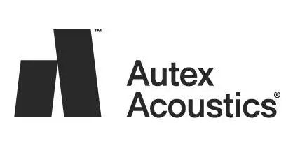 Autex Acoustics logo with a black geometric mark on the left and the words 'Autex Acoustics' on the right.