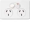 Hager WBSP2S Silhouette Series GPO, Double, Powerpoint, Switchplug Combination, Single Pole, Flush, Horizontal, 250V 10A, 3 Pin, Gloss White
