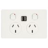Legrand ED777USB2IWE Excel Life Dedicated Plate Series GPO, Double, Powerpoint, Switchplug Combination, With Integrated Dual USB Charging Outlets 2.4A Max, Single Pole, Flush, Horizontal, 240V 10A,...